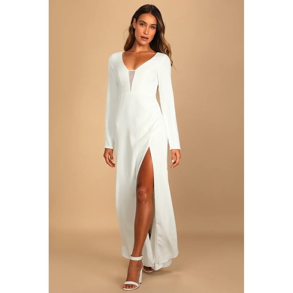 Size Small, LULUS Romance for the Ages White Long Sleeve Maxi Dress